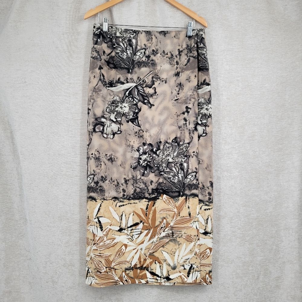 Giorgio Fiorlini Vtg Wrap Style Taupe Tan Gray Neutral Tropical Floral Plus Size